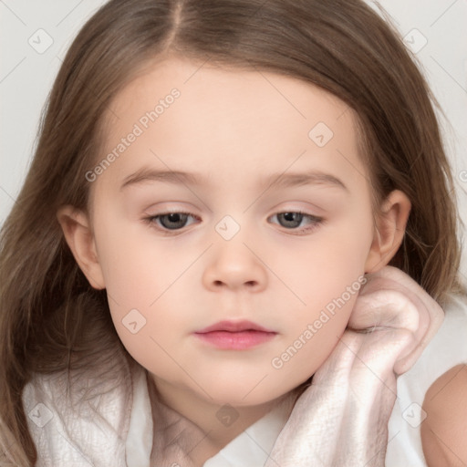 Neutral white child female with medium  brown hair and brown eyes