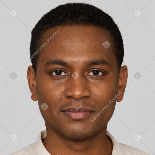 Neutral black young-adult male with short  brown hair and brown eyes