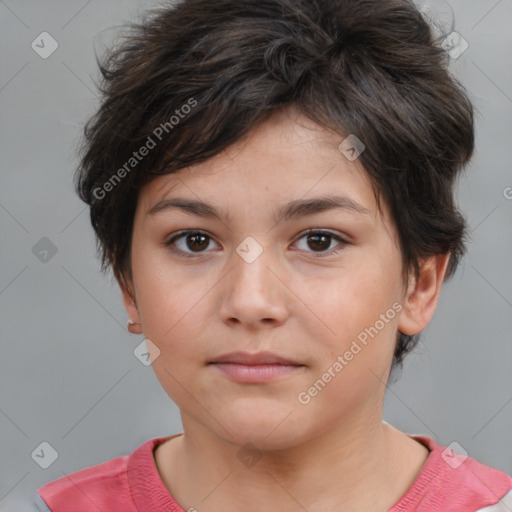 Neutral white young-adult female with short  brown hair and brown eyes