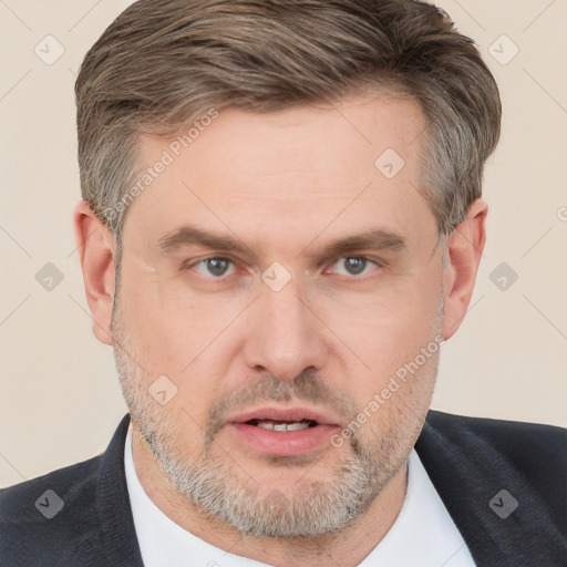 Neutral white adult male with short  brown hair and brown eyes