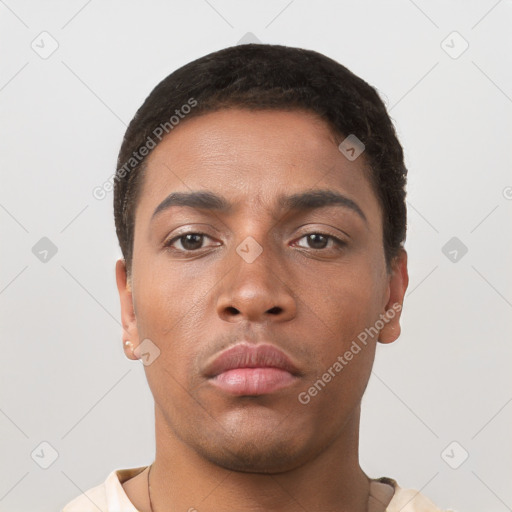 Neutral latino young-adult male with short  brown hair and brown eyes