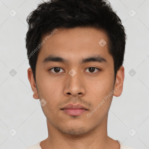 Neutral asian young-adult male with short  black hair and brown eyes