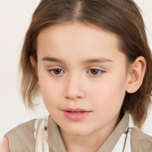 Neutral white child female with long  brown hair and brown eyes