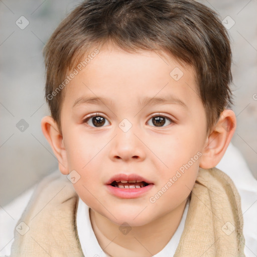 Joyful white child male with short  brown hair and brown eyes