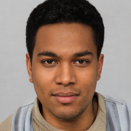 Neutral white young-adult male with short  black hair and brown eyes