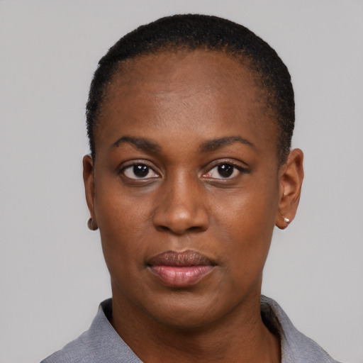 Neutral black young-adult female with short  black hair and brown eyes
