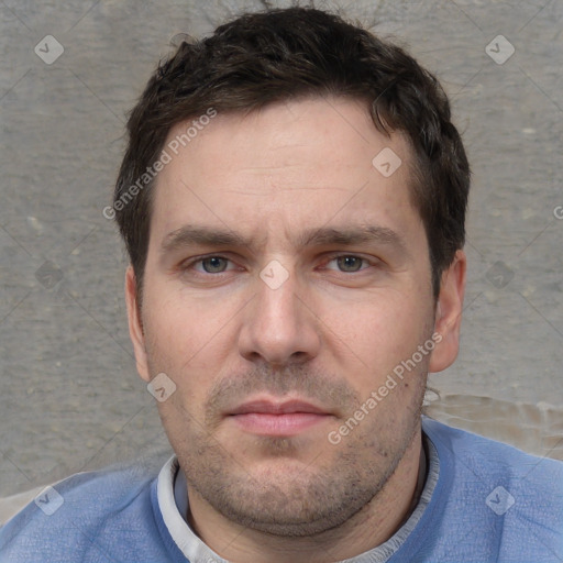 Neutral white adult male with short  brown hair and brown eyes