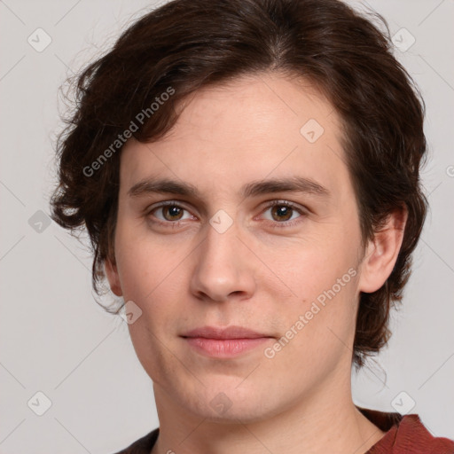 Neutral white young-adult male with medium  brown hair and brown eyes