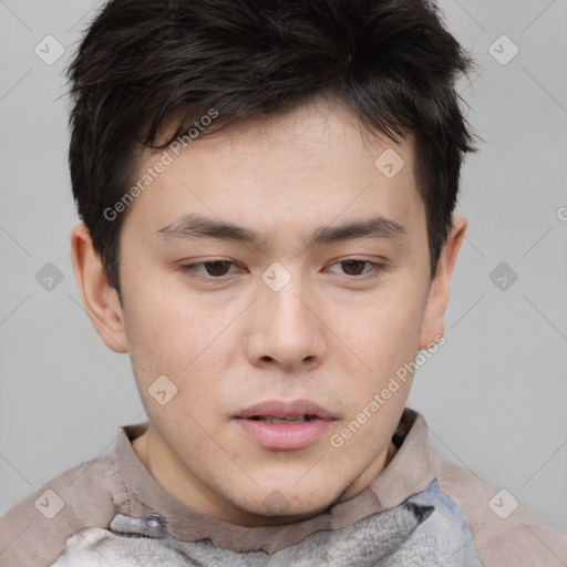 Neutral asian young-adult male with short  brown hair and brown eyes