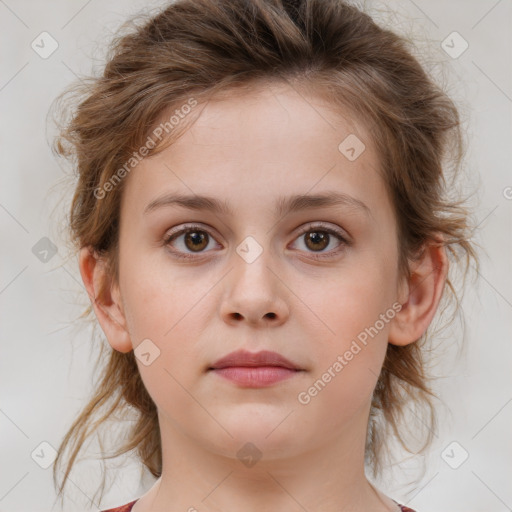 Neutral white child female with medium  brown hair and brown eyes