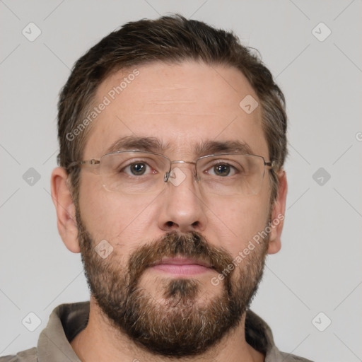 Neutral white adult male with short  brown hair and brown eyes