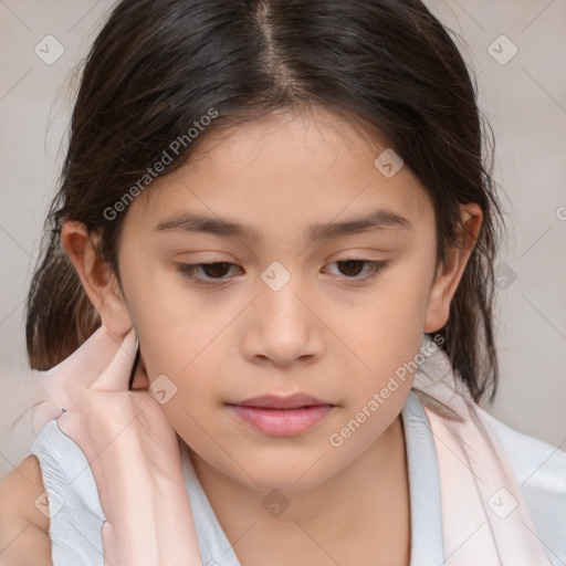 Neutral white child female with medium  brown hair and brown eyes