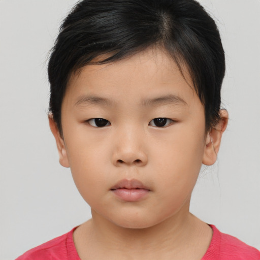 Neutral asian child female with short  brown hair and brown eyes