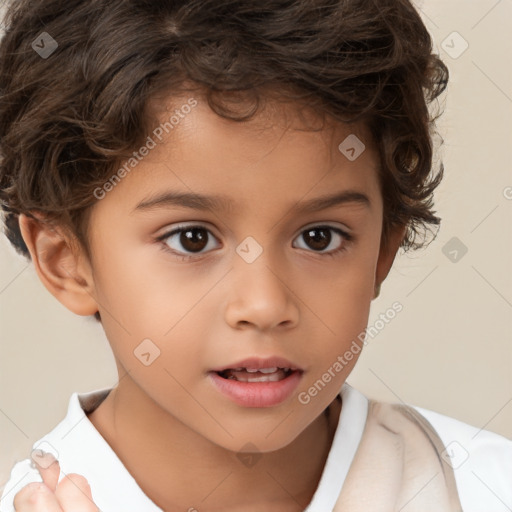 Joyful white child male with short  brown hair and brown eyes