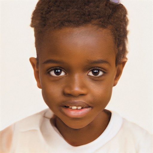 Joyful black child male with short  brown hair and brown eyes
