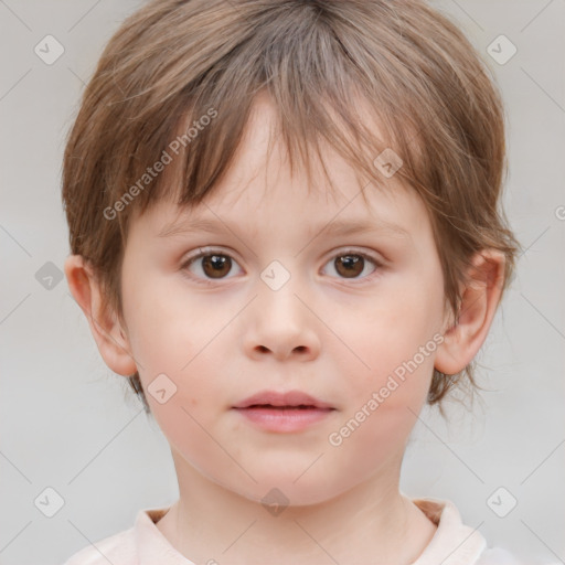 Neutral white child female with medium  brown hair and brown eyes