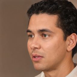 Neutral white young-adult male with short  black hair and brown eyes