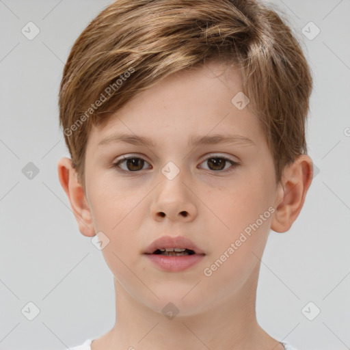 Neutral white child female with short  brown hair and brown eyes