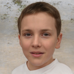 Joyful white child female with short  brown hair and brown eyes