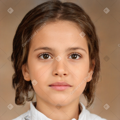 Neutral white child female with medium  brown hair and brown eyes