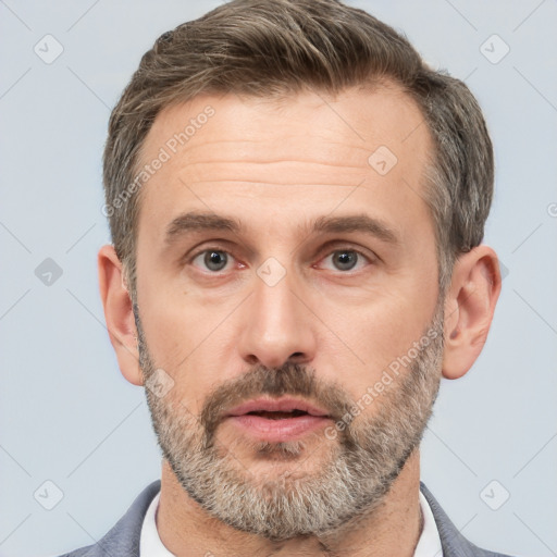 Neutral white adult male with short  brown hair and brown eyes