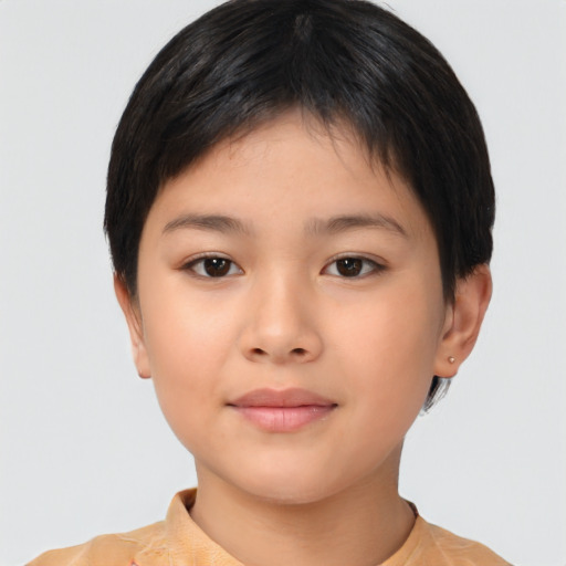 Neutral asian child female with short  brown hair and brown eyes