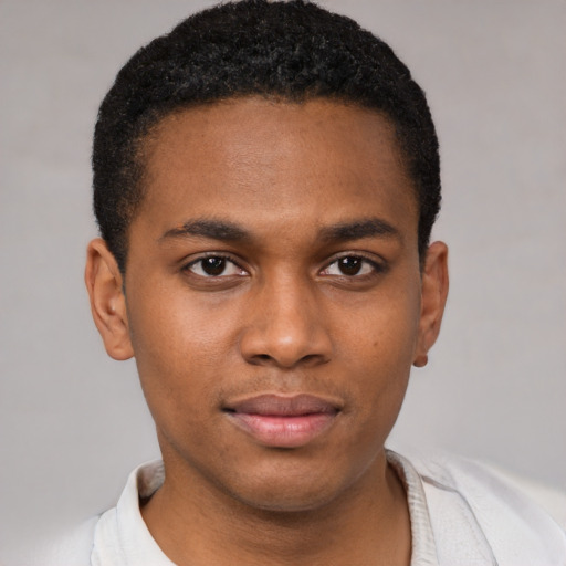 Neutral black young-adult male with short  brown hair and brown eyes