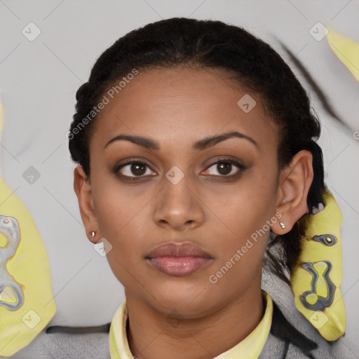 Neutral black young-adult female with short  brown hair and brown eyes