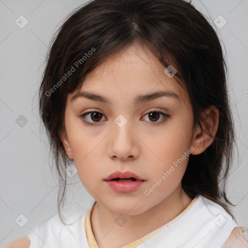 Neutral white child female with medium  brown hair and brown eyes