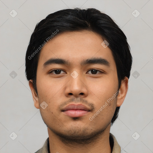 Neutral asian young-adult male with short  black hair and brown eyes