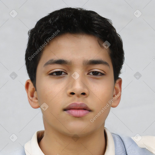 Neutral asian child male with short  black hair and brown eyes