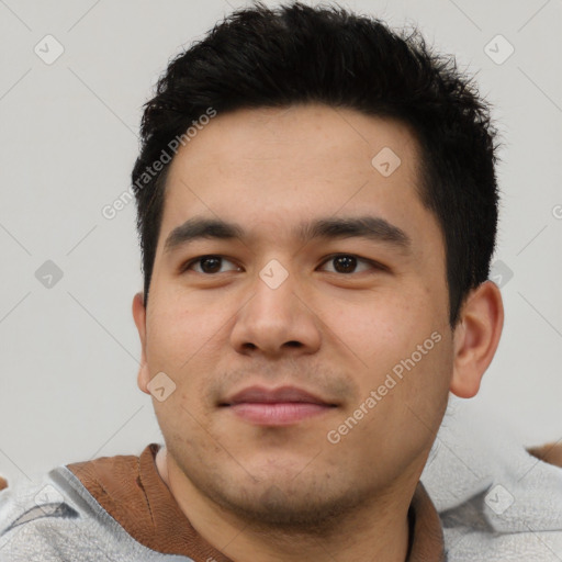 Neutral asian young-adult male with short  black hair and brown eyes