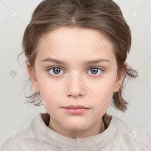 Neutral white child female with medium  brown hair and brown eyes