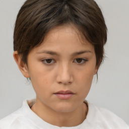 Neutral white young-adult female with short  brown hair and brown eyes