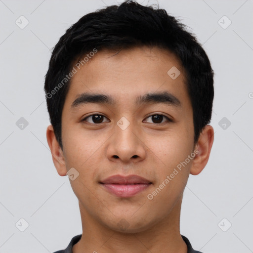 Neutral asian young-adult male with short  black hair and brown eyes