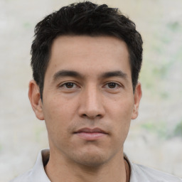 Neutral asian young-adult male with short  black hair and brown eyes