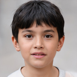 Joyful white child male with short  brown hair and brown eyes