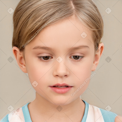 Neutral white child female with short  brown hair and brown eyes
