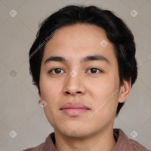 Neutral asian young-adult male with short  black hair and brown eyes