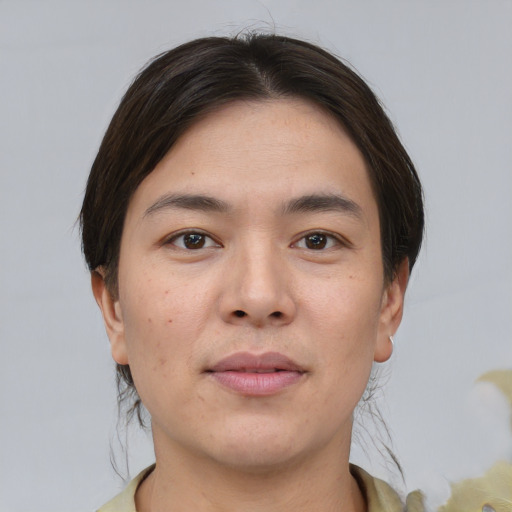 Neutral asian young-adult male with short  brown hair and brown eyes