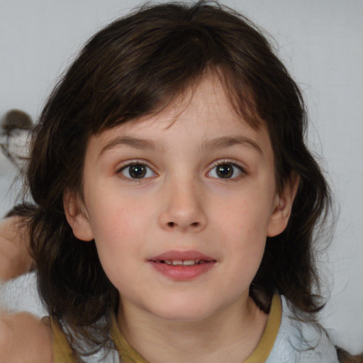 Neutral white child female with medium  brown hair and brown eyes