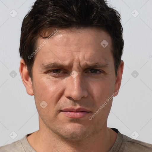 Neutral white adult male with short  brown hair and brown eyes