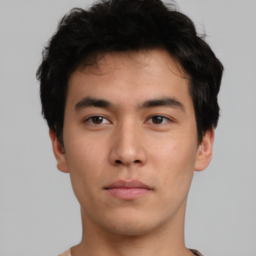 Neutral asian young-adult male with short  brown hair and brown eyes