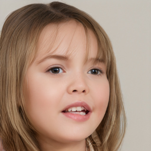 Neutral white child female with long  brown hair and brown eyes