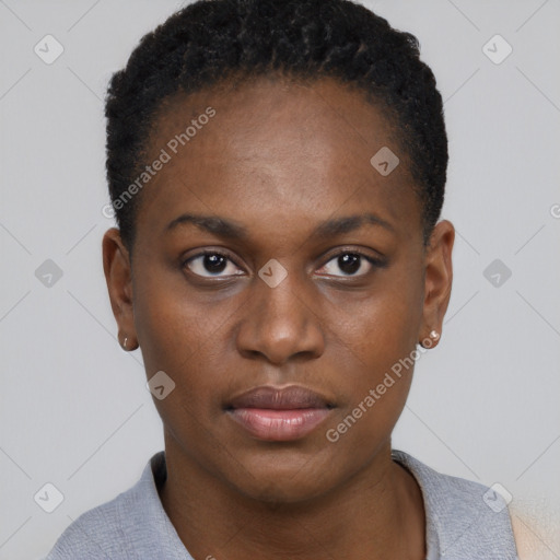 Neutral black young-adult female with short  brown hair and brown eyes