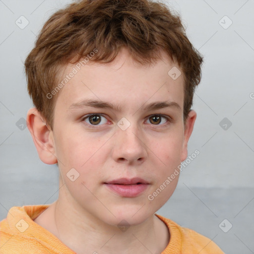 Neutral white child male with short  brown hair and grey eyes