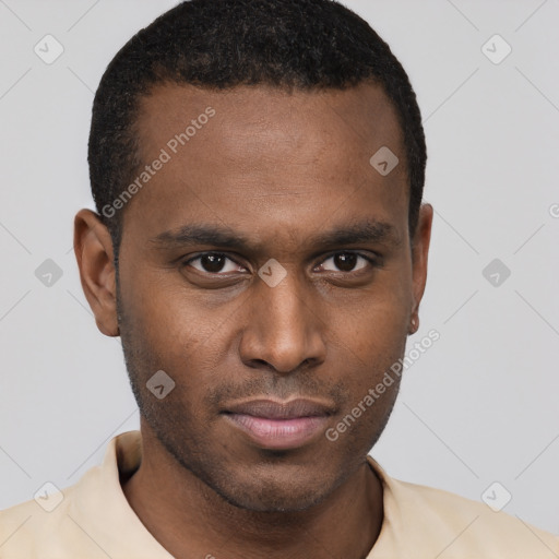 Neutral black young-adult male with short  brown hair and brown eyes