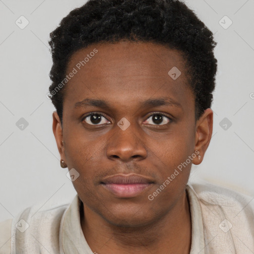 Neutral black young-adult male with short  brown hair and brown eyes