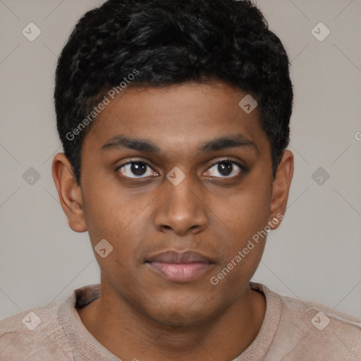 Neutral black young-adult male with short  brown hair and brown eyes
