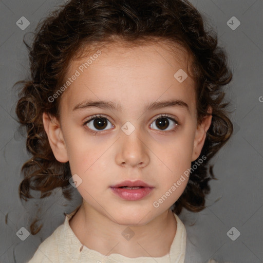 Neutral white child female with medium  brown hair and brown eyes